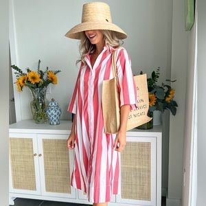 Lake Pajamas Red and White Striped Caftan, XS